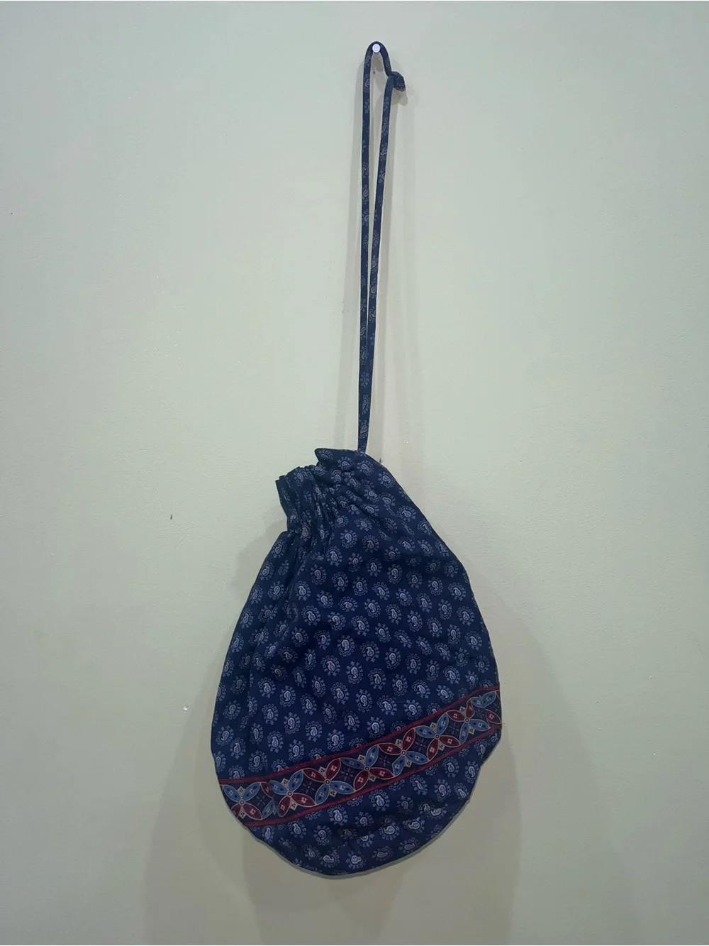 Vintage Vera Bradley CLASSIC NAVY 90s Ditty Bag Drawstring Lined Bag Navy Red